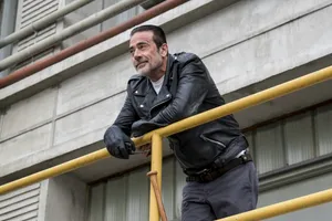 Negan Leaning On A Railing Wallpaper
