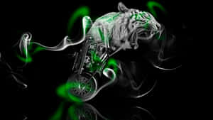Neon Animal Tiger Head On Bike Art Wallpaper