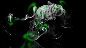 Neon Animal Tiger Head On Bike Art Wallpaper