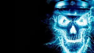 Neon Blue Blazing Skull Wallpaper