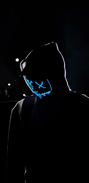 Neon Blue Hacker Mask Wallpaper