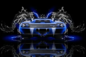 Neon Blue Lamborghini Diablo G T With Water Effects Wallpaper
