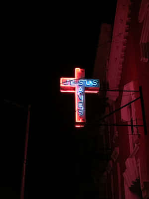 Neon Cross Jesus Saves Wallpaper