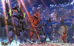 Neon Genesis Evangelion Pilots And Their Eva Units Wallpaper