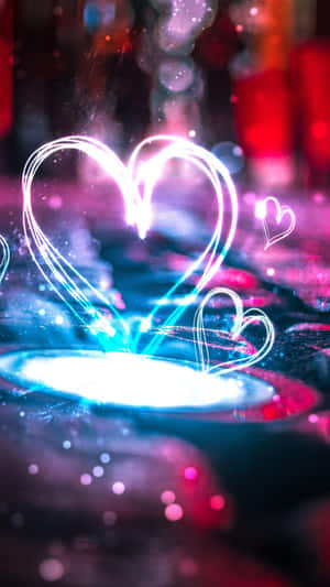 Neon Hearts Digital Line Artwork Wallpaper