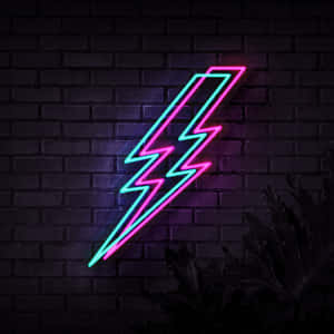 Neon Lightning Bolt On Brick Wall Wallpaper