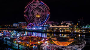 Neon Lights At Theme Park Wallpaper