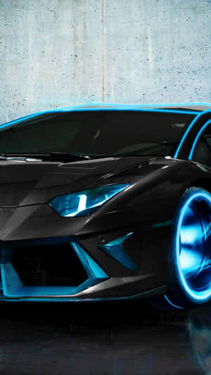 Neon Lights Blue Lamborghini Iphone Wallpaper