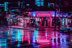 Neon Lights Damp Street Wallpaper