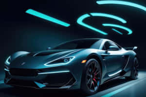 Neon Lit Black Lamborghini Sports Car Wallpaper