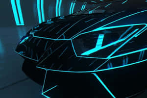 Neon Outlined Lamborghiniin Blue Hues Wallpaper