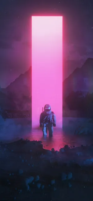 Neon Pink Aesthetic Astronaut Portal Wallpaper