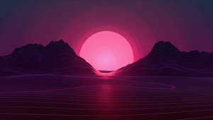 Neon Pink Sun Rising Between Mountains Wallpaper