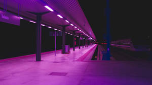 Neon Pink Train Station Wallpaper