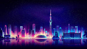 Neon Purple City Artwork Wallpaper