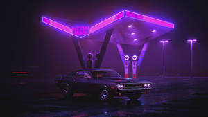 Neon Purple Gas Station Wallpaper