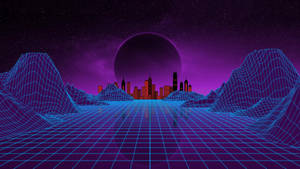 Neon Purple Grid Mountain Wallpaper