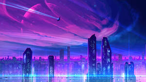 Neon Purple Modern City Wallpaper