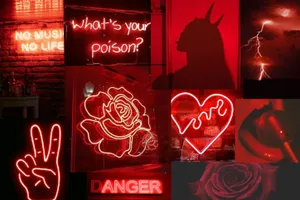 Neon Red Aesthetic Photographs Collage Wallpaper