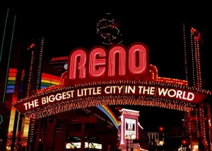 Neon Red Reno Arch Wallpaper