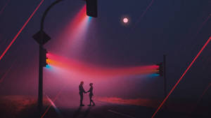 Neon Traffic Lights Love Art Wallpaper