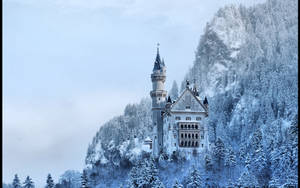 Neuschwanstein Castle On Snowy Mountain Wallpaper