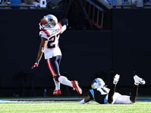 New England Patriots Jc Jackson Successful Interception Wallpaper