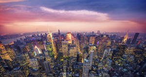 New York City Skyscrapers Reflected In A Pond Wallpaper