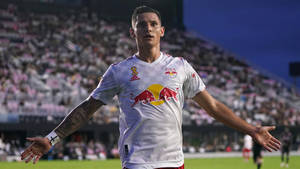 New York Red Bulls Patryk Klimala Open Arms Wallpaper