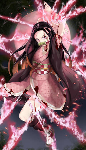 Nezuko Phone Flames Wallpaper