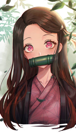 Nezuko Phone Leaves Wallpaper