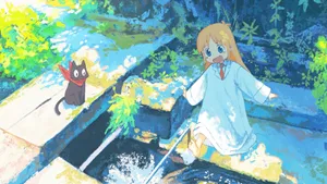 Nichijou Hakase And Sakamoto Outside Wallpaper
