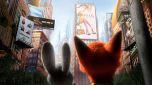 Nick Wilde Overlooking Zootopia Cityscape Wallpaper