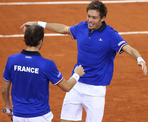 Nicolas Mahut In Action During A Competitive Tennis Match Wallpaper