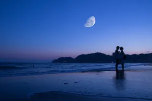 Night Aesthetic Couple On Beach Wallpaper