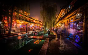 Night Street Cuty Buildings Wallpaper