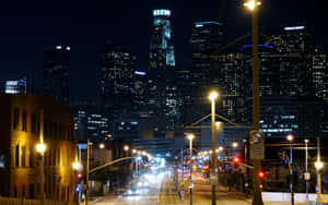 Night Street Los Angeles Skyline Wallpaper