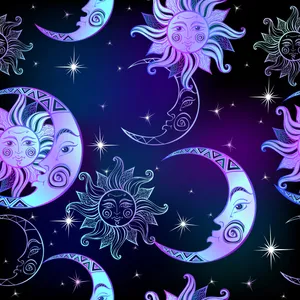 Night Sun, Moon, And Stars Wallpaper