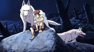 Nightfall In The Forest Of The Spirit Gods - Ashetaka And Moro In Princess Mononoke Wallpaper