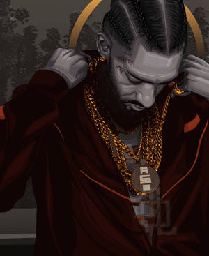 Nipsey Hussle Posing In A Blue Jacket Wallpaper