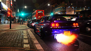 Nissan Skyline Gtr R33 Epic Flame Wallpaper