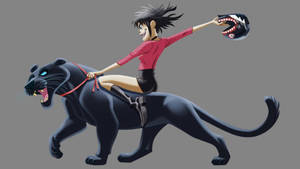 Noodle Of Gorillaz Riding On Black Panther Wallpaper