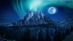 Northern Lights With Full Moon Wallpaper