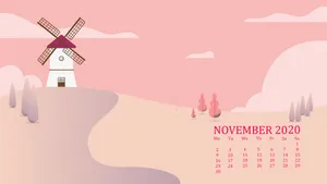 November 2020 Calendar With A Windmill And Trees Wallpaper