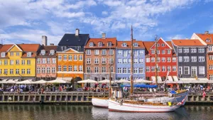 Nyhavn Port Tourists In Harbor Restaurants Wallpaper