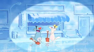 Oggy And The Cockroaches Ice Shop Wallpaper