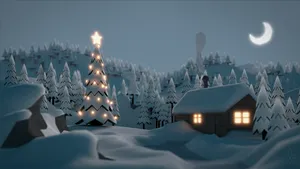 Old Aesthetic Christmas Tree And Cabin Wallpaper