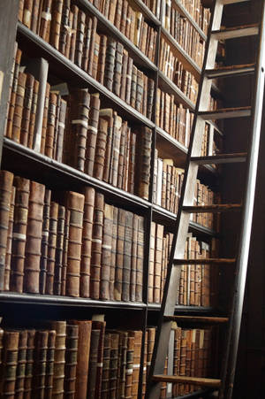 Old Library With Ladder And Bookshelf Wallpaper