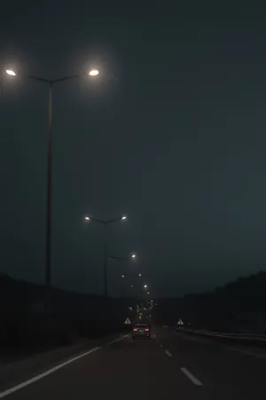 Old Street Lights Beside The Road On A Dim Evening Wallpaper