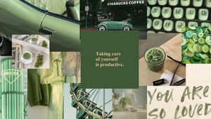 Olive Greenaesthetic Desktop Collage Wallpaper